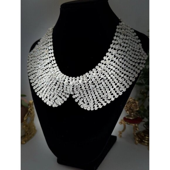 Stunning Runway Caviness Bright Rhinestone Collar Bib Necklace Choker - Picture 1 of 7